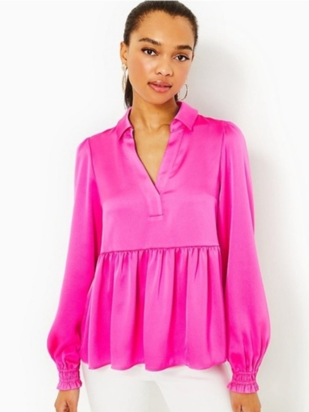 Lilly Pulitzer Jaylene Size 6 NWT Pink Peplum V-Neck Blouse